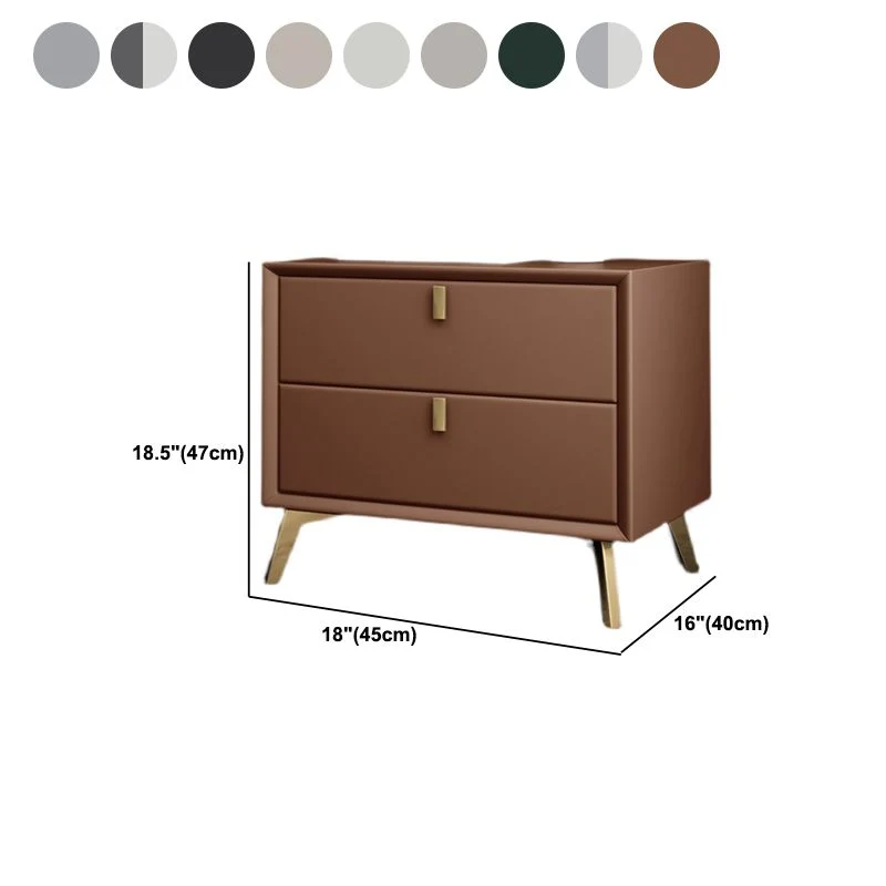 Mesita de noche de piel sintética Glam con almacenamiento de 2 cajones Mesita de noche de madera maciza con patas Blanco C...