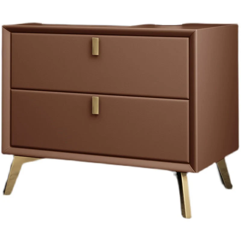 Mesita de noche de piel sintética Glam con almacenamiento de 2 cajones Mesita de noche de madera maciza con patas Blanco C...