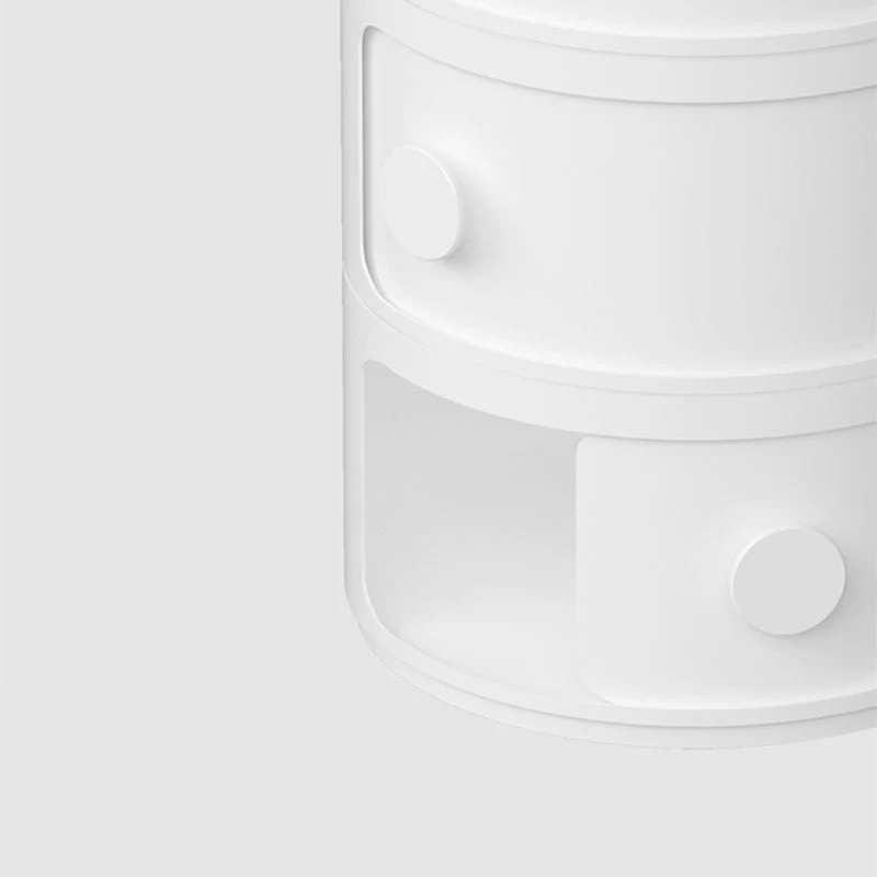 Mesita de noche de plástico con puerta lateral izquierda redonda moderna para cama Blanco Clearhalo