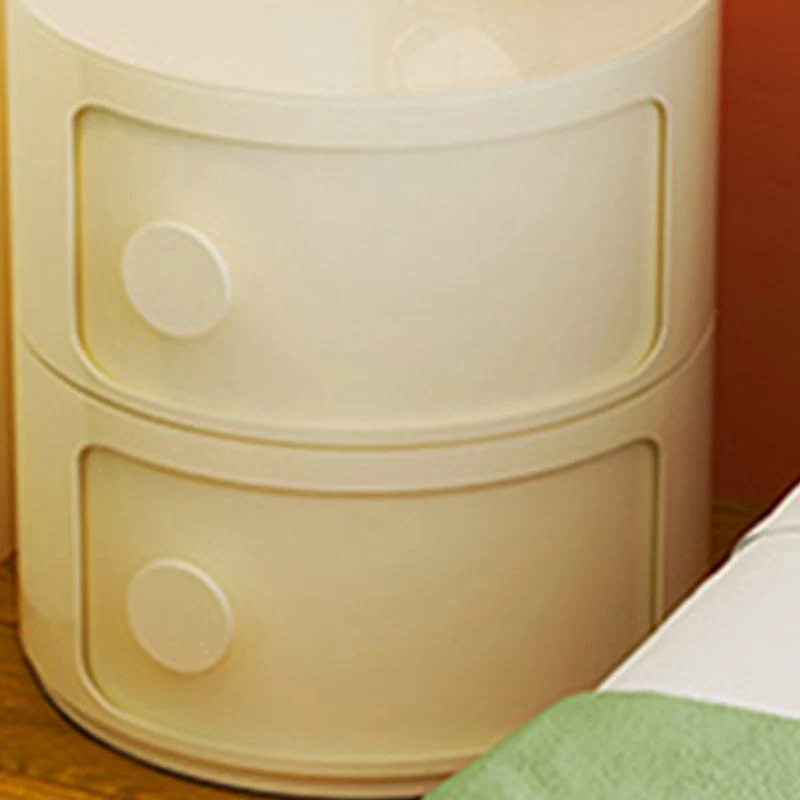 Mesita de noche de plástico con puerta lateral izquierda redonda moderna para cama Blanco Clearhalo
