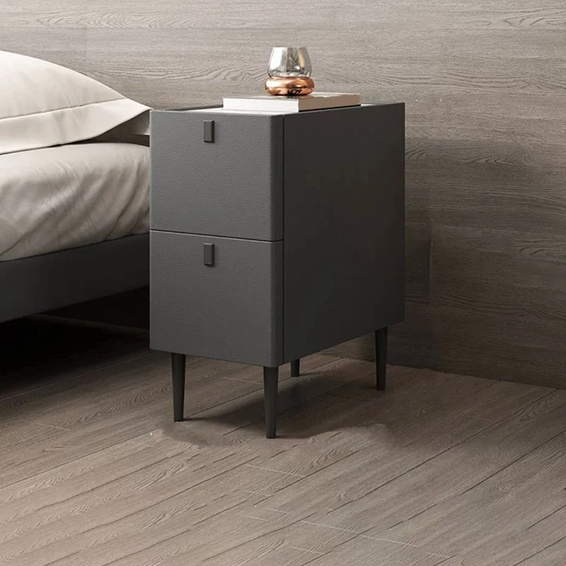 Mesita de noche policromada de cuero de estilo moderno con patas de gabinete negras elegir Cafe Clearhalo