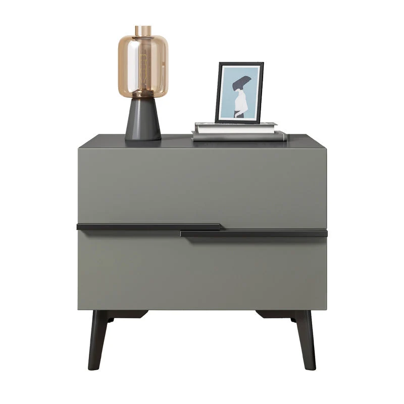 Mesita de noche de 17 pulgadas de alto, mesa de noche moderna gris de imitación de madera con 2 cajones y patas Gris Clear...