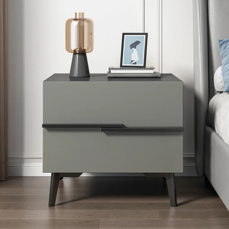 Mesita de noche de 17 pulgadas de alto, mesa de noche moderna gris de imitación de madera con 2 cajones y patas Gris Clear...