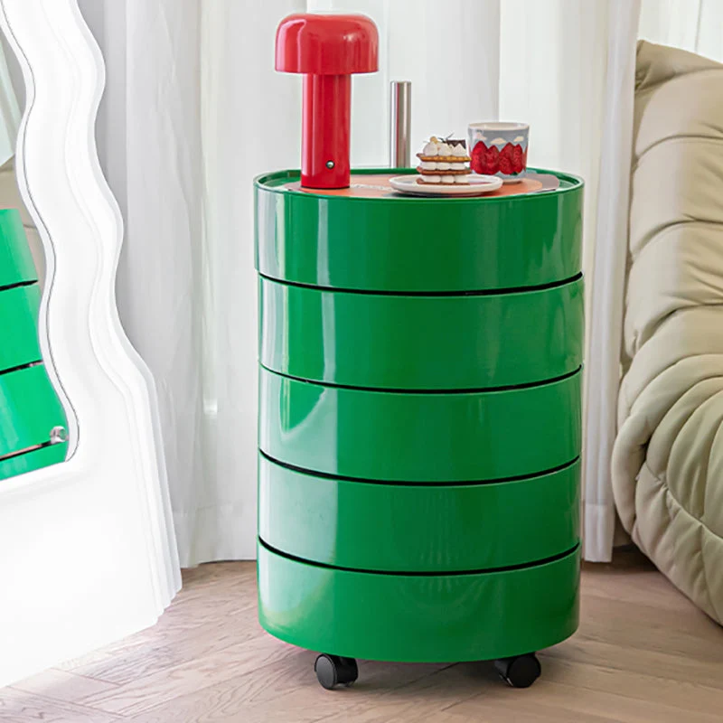 Mesita de noche redonda contemporánea con 5 estantes, 27,6" de alto Verde Clearhalo