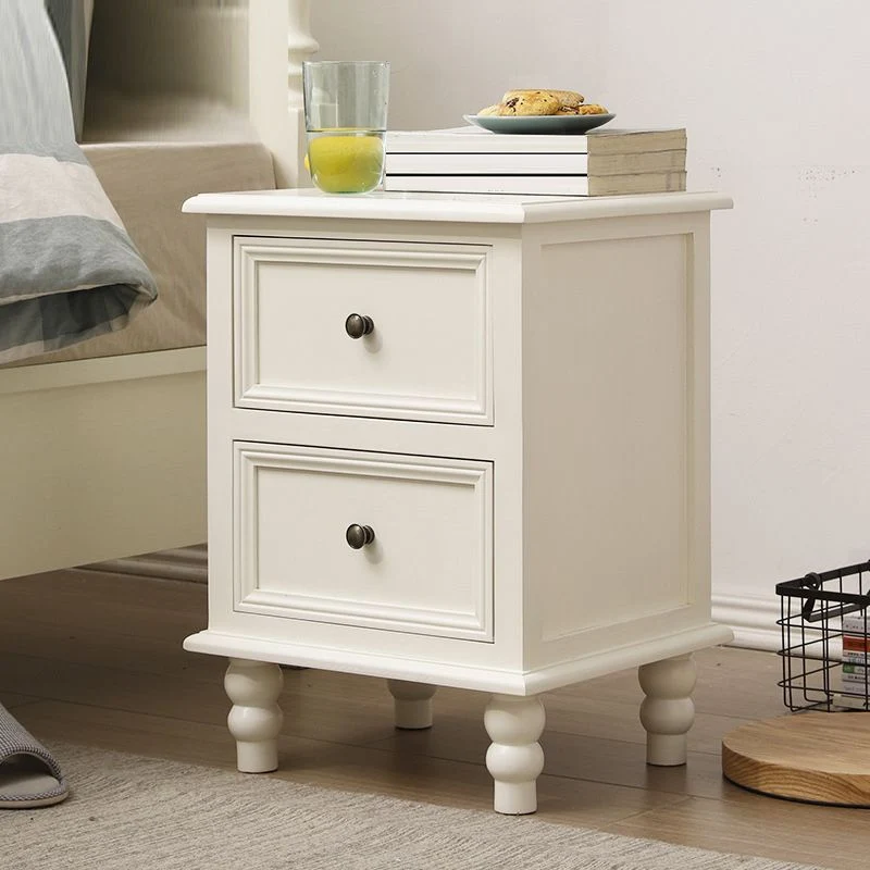 Mesita de noche tradicional con cajones, mesita de noche de pino con patas para dormitorio Blanco Clearhalo