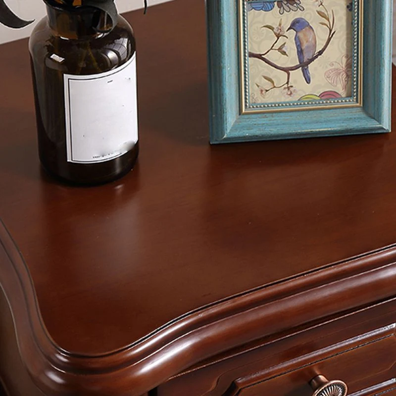 Mesita de noche tradicional con cajones, mesita de noche de madera de caucho con patas Rojo Clearhalo