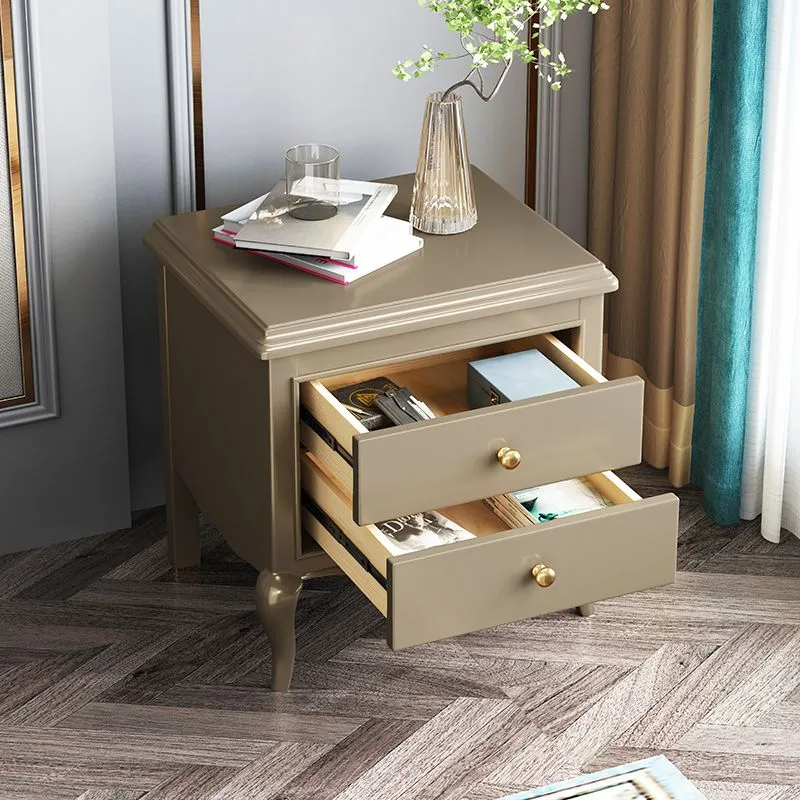 Mesita de noche tradicional de roble con cajón y almacenamiento para dormitorio Oro Clearhalo