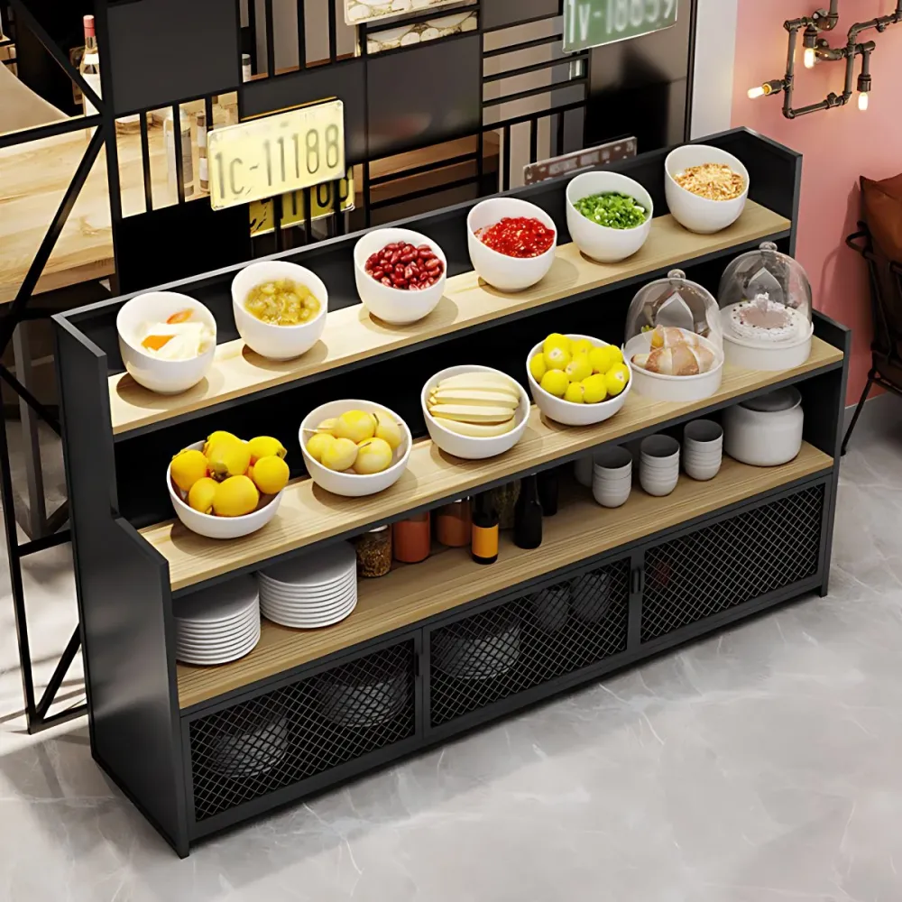 Moderna mesa buffet de 2 gabinetes, credenza de metal y madera para comedor Negro Clearhalo