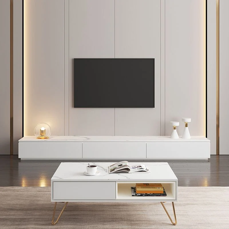 Mueble de TV con almacenamiento cerrado moderno, consola de TV para el hogar con cajones Blanco Clearhalo
