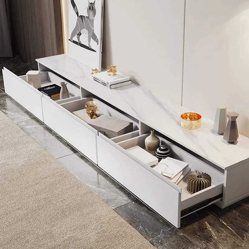 Mueble de TV con almacenamiento cerrado moderno, consola de TV para el hogar con cajones Blanco Clearhalo