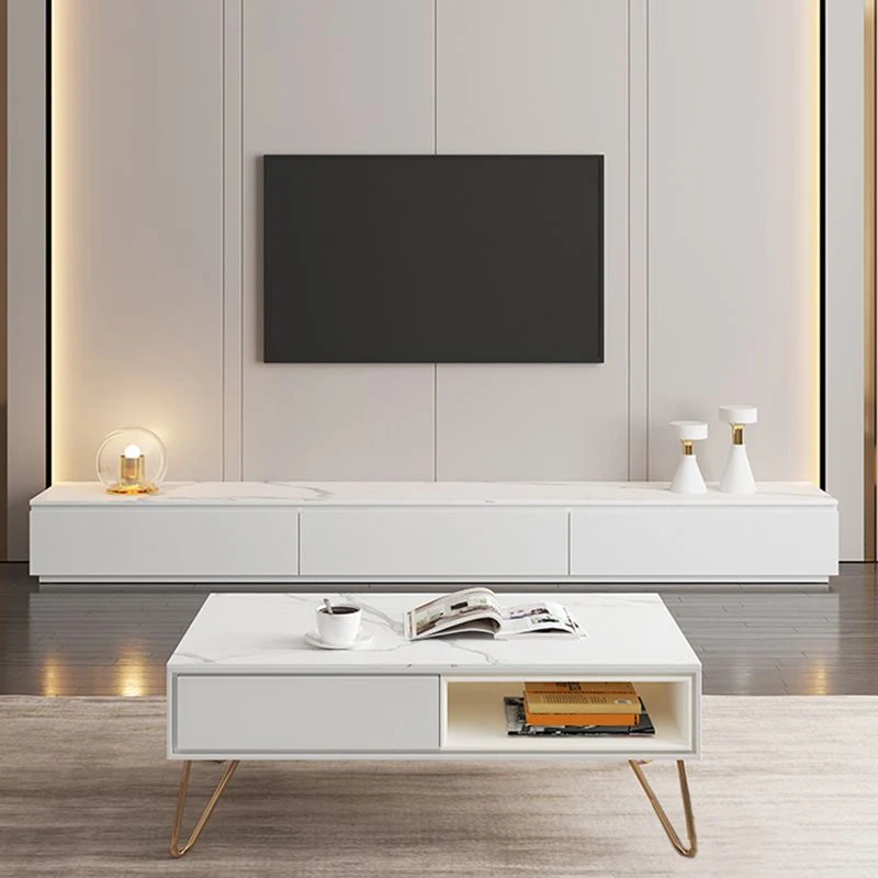 Mueble de TV con almacenamiento cerrado moderno, consola de TV para el hogar con cajones Blanco Clearhalo