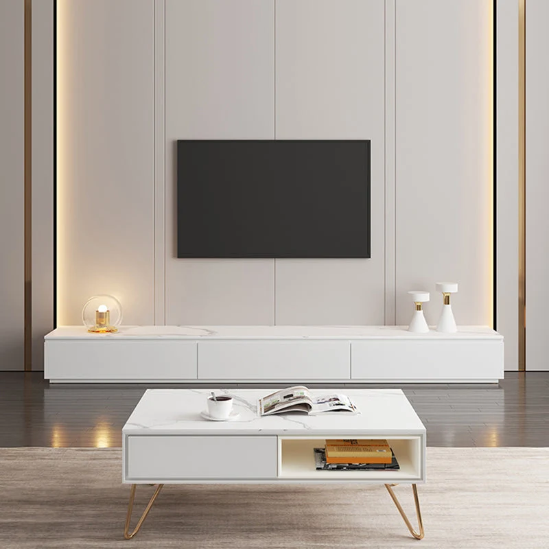 Mueble de TV con almacenamiento cerrado moderno, consola de TV para el hogar con cajones Blanco Clearhalo
