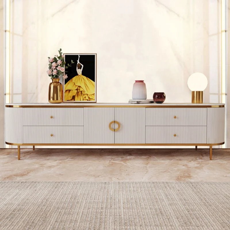 Mueble de TV con almacenamiento cerrado para el hogar Mueble de TV de piedra sinterizada de lujo Blanco Clearhalo