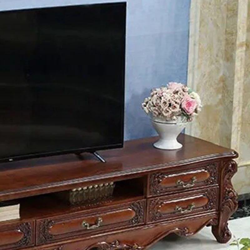 Mueble de TV de lujo con luz europea, mueble de TV rectangular Retro americano con combinación Marron Clearhalo