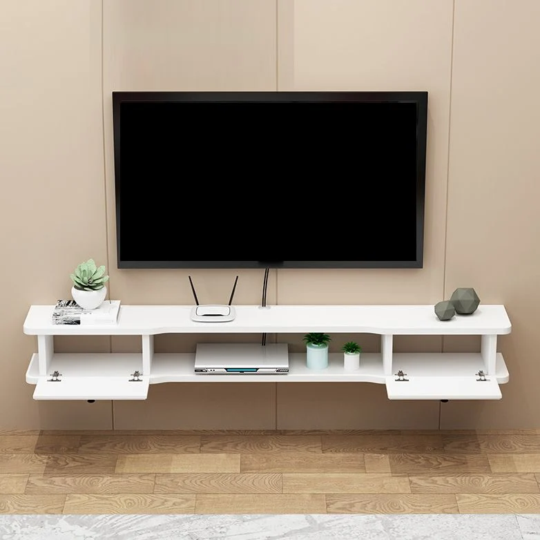 Mueble de TV de madera de ingenierí, mueble de TV montado en la pared de estilo moderno con 2 puertas Blanco Clearhalo