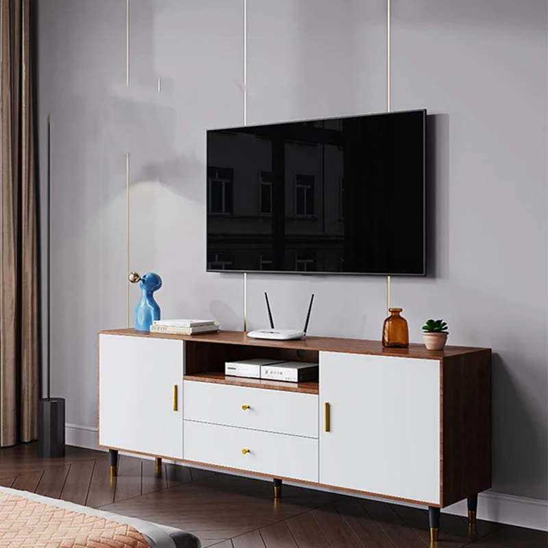 Mueble de madera para TV con almacenamiento cerrado, mueble de TV para el hogar con cajones y puertas Negro Clearhalo
