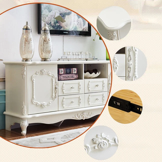 Mueble de madera para TV rectangular, mueble de TV con almacenamiento cerrado tradicional Oro Clearhalo