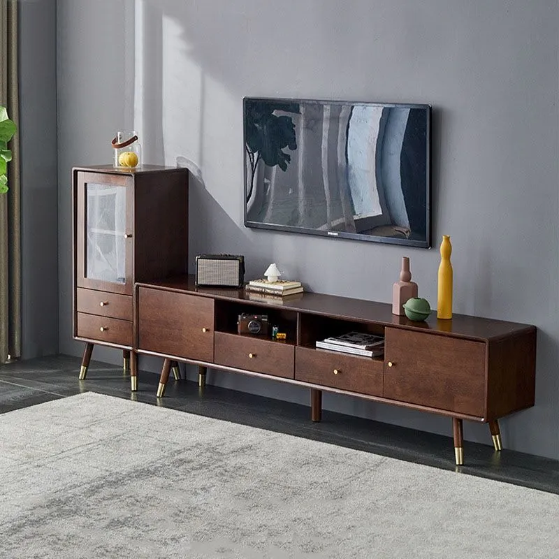 Mueble multimedia para TV de madera con acabado mate y consola multimedia contemporánea con almacenamiento abierto, madera...