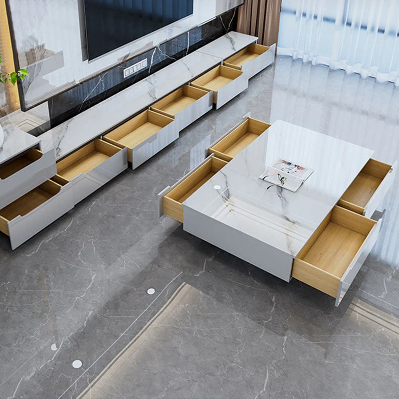 Mueble para TV de 15,35 pulgadas de ancho, consola para TV con almacenamiento cerrado estilo Glam, color blanco, con cajon...