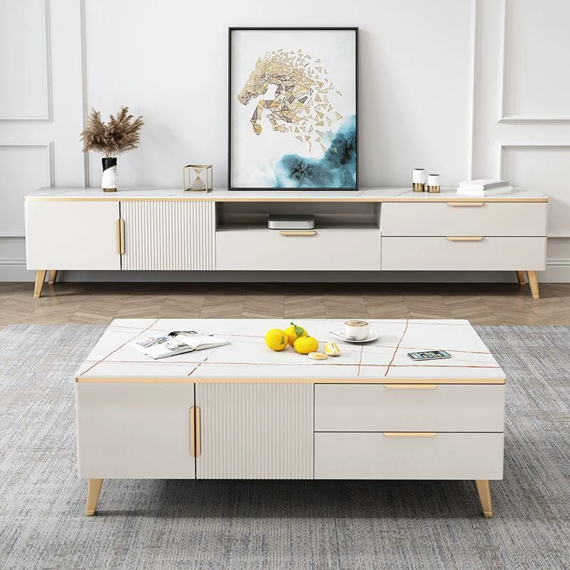 Mueble para TV de 17,72" de alto con 1 estante abierto y consola para TV con tapa de piedra glamurosa de 2 puertas Clearhalo
