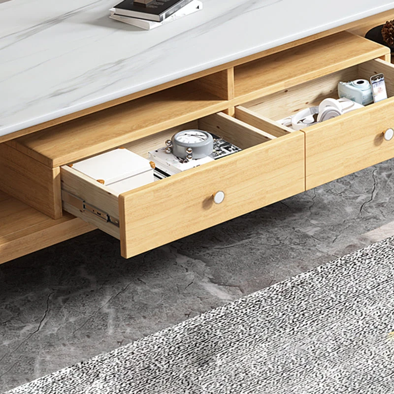 Mueble para TV de 18,11"H Consola para TV de madera maciza de estilo contemporáneo con 2 cajones Naturales Clearhalo