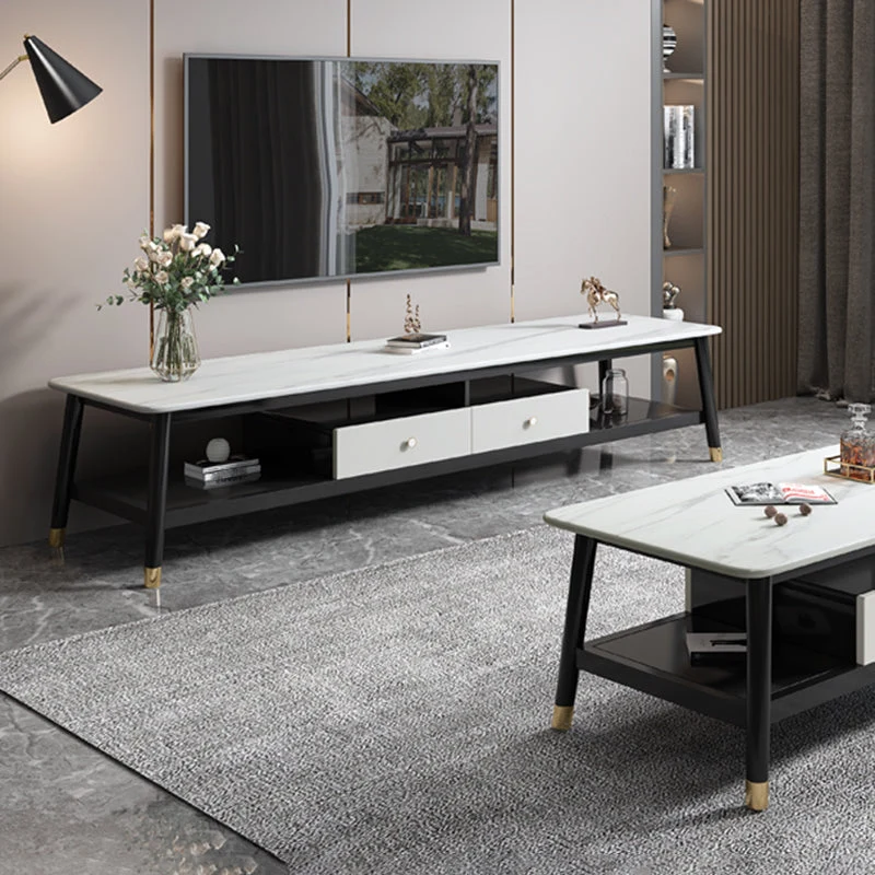 Mueble para TV de 18,11"H Consola para TV de madera maciza de estilo contemporáneo con 2 cajones Naturales Clearhalo
