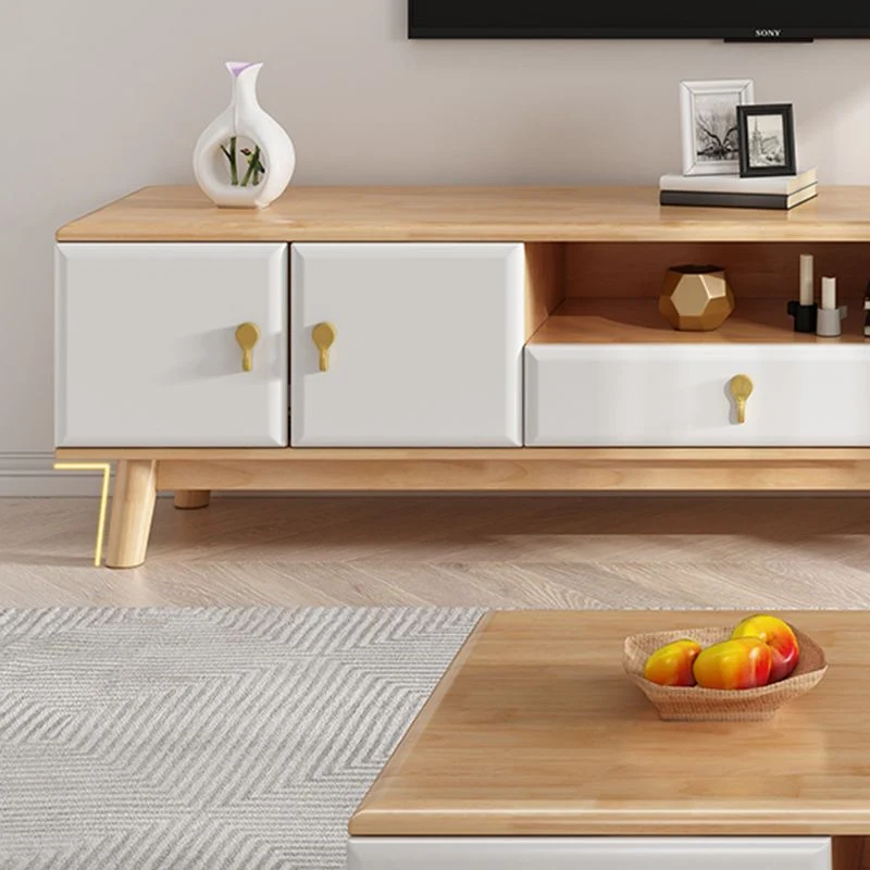 Mueble para TV de 19,69"H Consola para TV de madera maciza de estilo contemporáneo con 3 cajones Naturales Clearhalo
