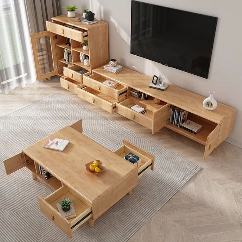 Mueble para TV de 19,69"H Consola para TV de madera maciza de estilo contemporáneo con 3 cajones Naturales Clearhalo