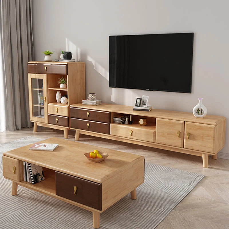 Mueble para TV de 19,69"H Consola para TV de madera maciza de estilo contemporáneo con 3 cajones Naturales Clearhalo