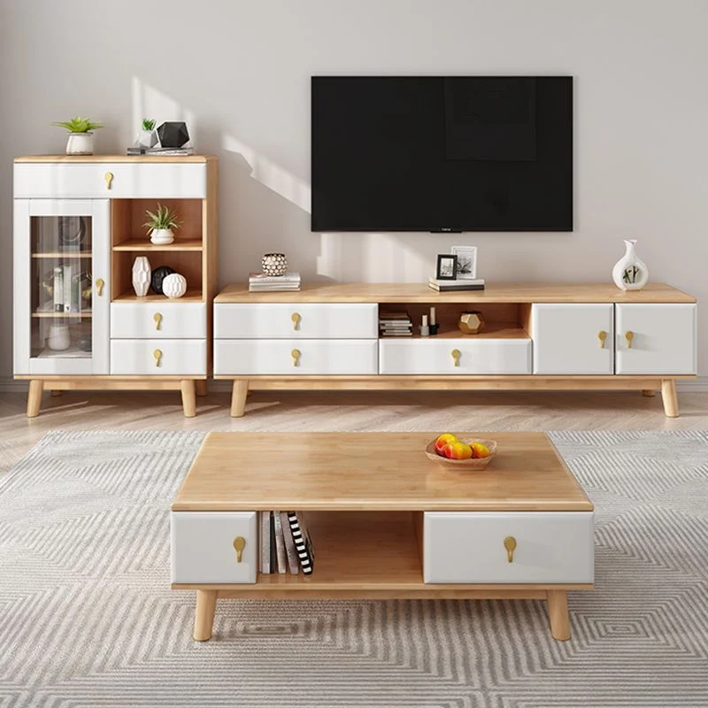 Mueble para TV de 19,69"H Consola para TV de madera maciza de estilo contemporáneo con 3 cajones Naturales Clearhalo