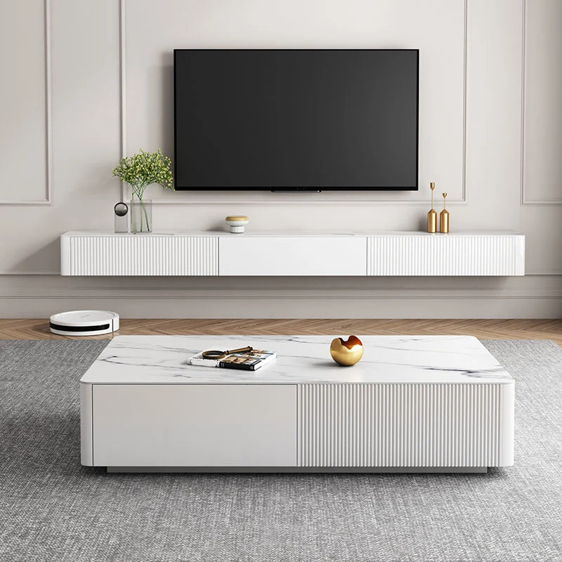 Mueble para TV de 9,84"H Consola para TV de pared blanca de estilo moderno con 2 cajones Clearhalo