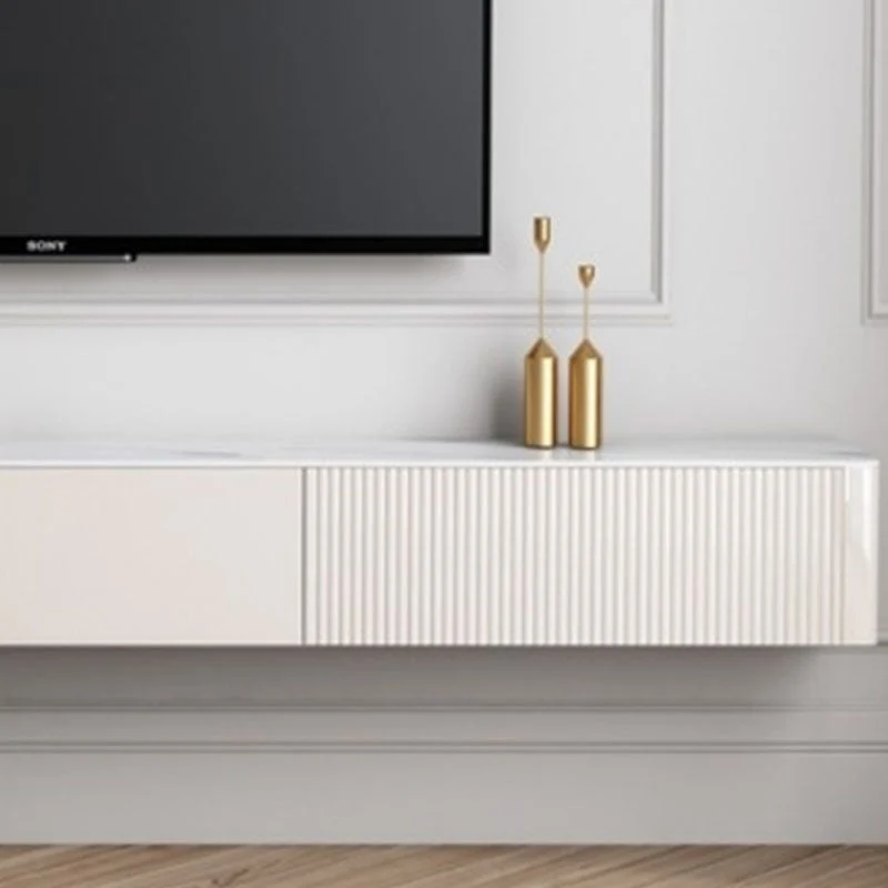 Mueble para TV de 9,84"H Consola para TV de pared blanca de estilo moderno con 2 cajones Clearhalo