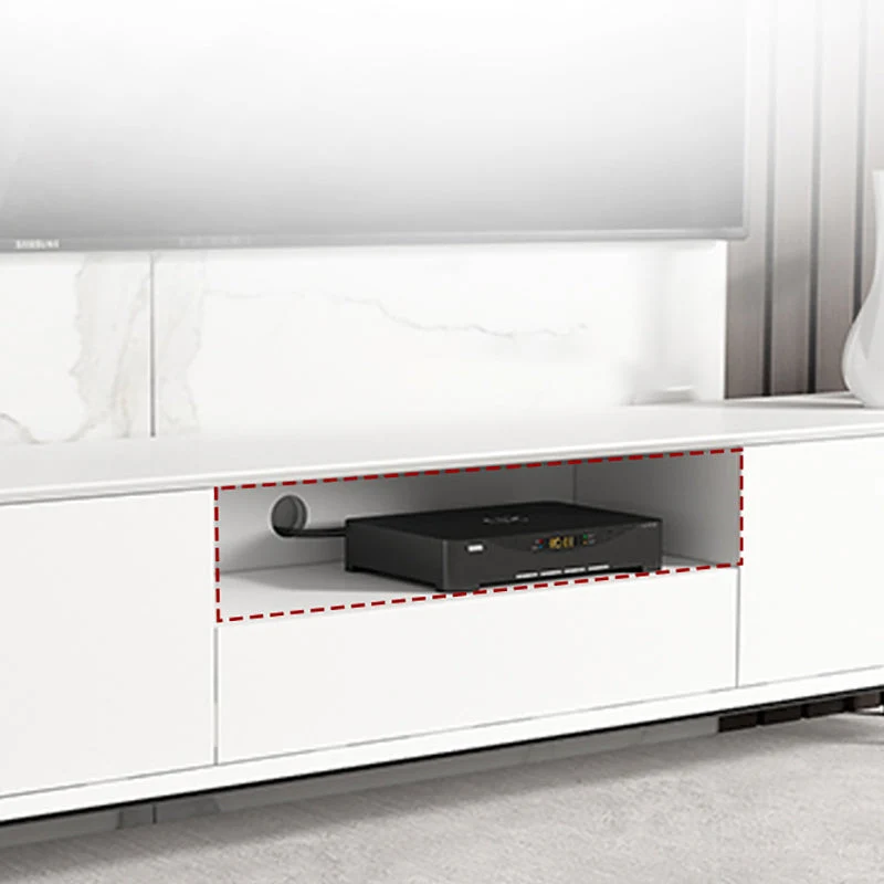 Mueble para TV abierto blanco con consola moderna y soporte para TV de 16" D, imitación madera Clearhalo