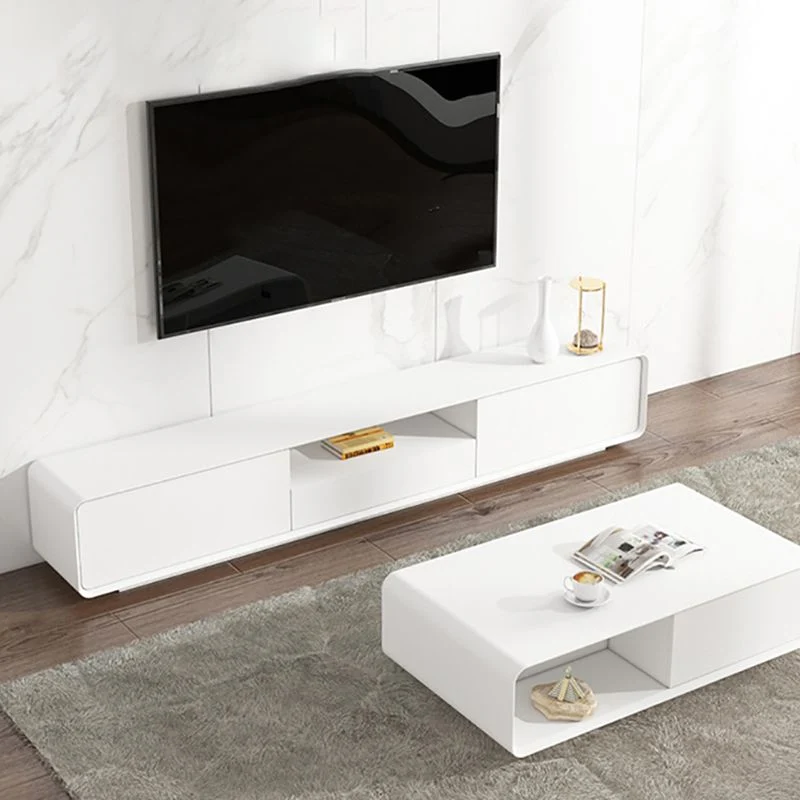 Mueble para TV abierto blanco con consola moderna y soporte para TV de 16" D, imitación madera Clearhalo