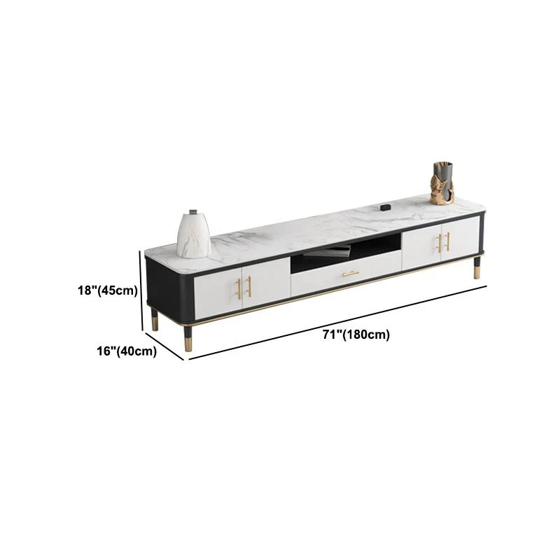 Mueble para TV con tapa de piedra blanca, lujosa consola con soporte para TV con 1 estante abierto y gabinetes Clearhalo