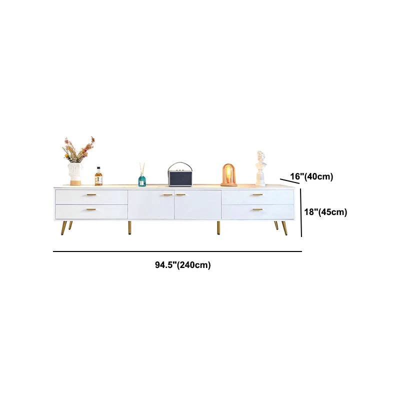 Mueble para TV estilo Glam blanco, mueble para TV con almacenamiento cerrado de piedra y 4 cajones Clearhalo