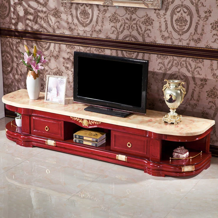 Mueble para TV de estilo moderno, mueble para TV de mármol y madera de roble con estantes Marron Clearhalo