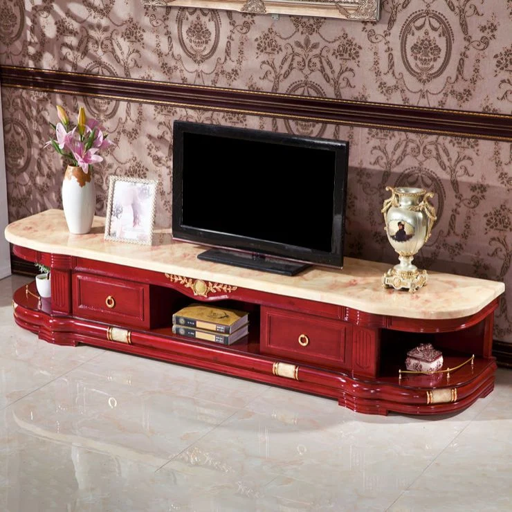 Mueble para TV de estilo moderno, mueble para TV de mármol y madera de roble con estantes Marron Clearhalo