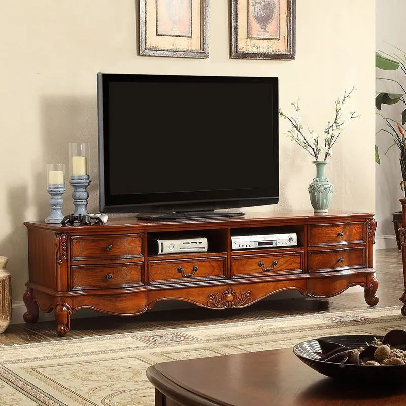 Mueble para TV de estilo tradicional, mueble para TV de madera de abedul marrón con estantes Clearhalo