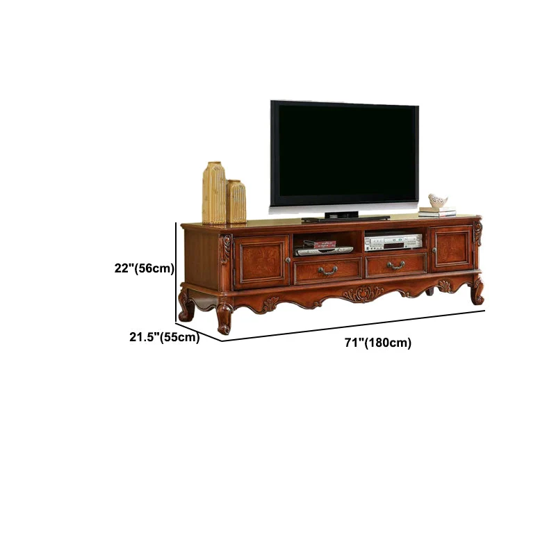 Mueble para TV de estilo tradicional, mueble para TV de madera de abedul marrón con estantes Clearhalo
