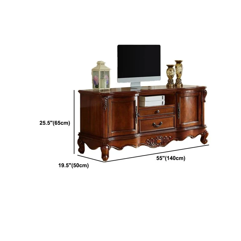 Mueble para TV de estilo tradicional, mueble para TV de madera de abedul marrón con estantes Clearhalo