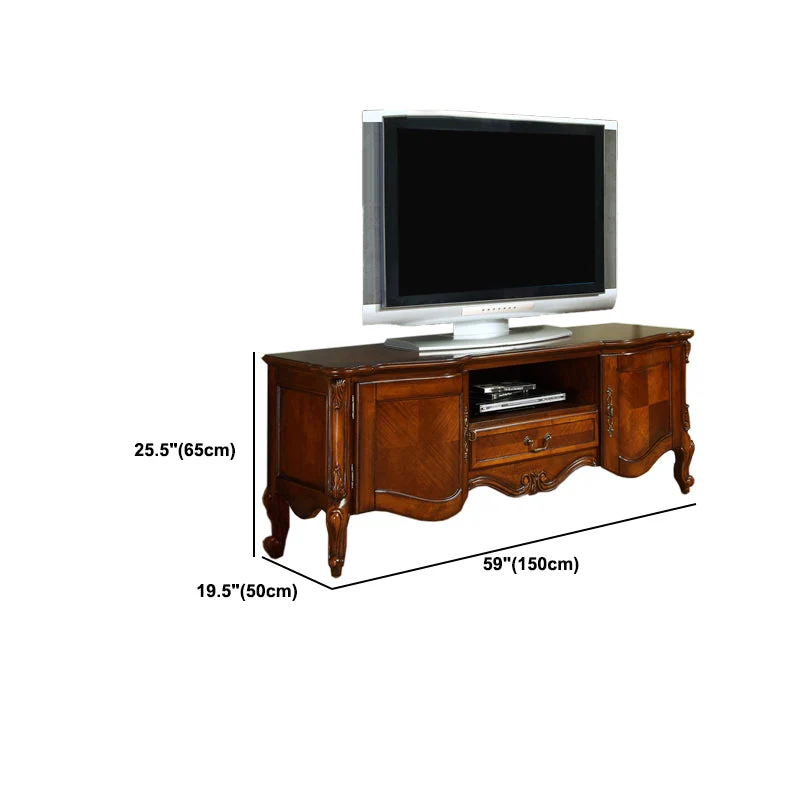 Mueble para TV de estilo tradicional, mueble para TV de madera de abedul marrón con estantes Clearhalo