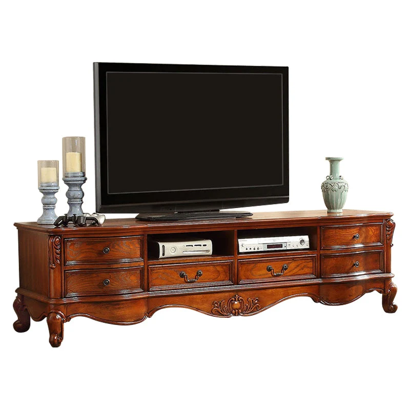 Mueble para TV de estilo tradicional, mueble para TV de madera de abedul marrón con estantes Clearhalo
