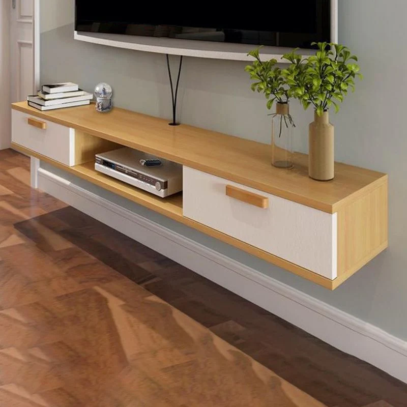 Mueble para TV flotante moderno de madera sintética y madera maciza con 2 puertas Clearhalo