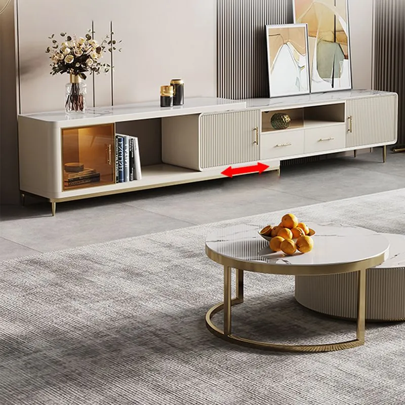 Mueble de TV para el hogar de lujo con soporte para TV de piedra sinterizada con patas de metal extendidas Caqui Clearhalo
