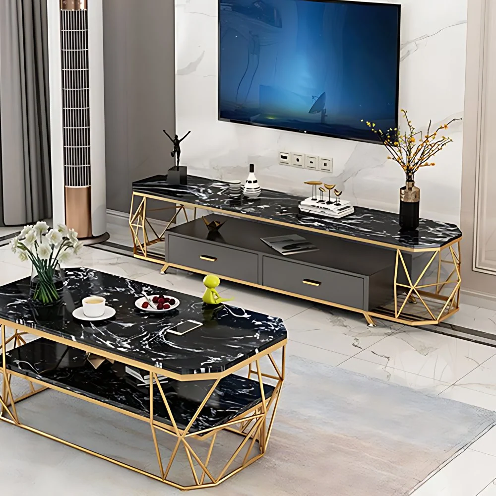 Mueble para TV de lujo con almacenamiento abierto para sala de estar y cajones deslizantes Borrar Clearhalo