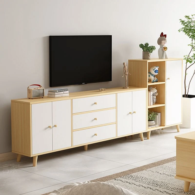 Mueble para TV de madera estilo escandinavo Consola para TV de 2 puertas con almacenamiento Madera Clearhalo
