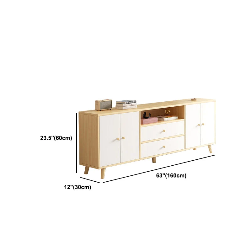 Mueble para TV de madera estilo escandinavo Consola para TV de 2 puertas con almacenamiento Madera Clearhalo
