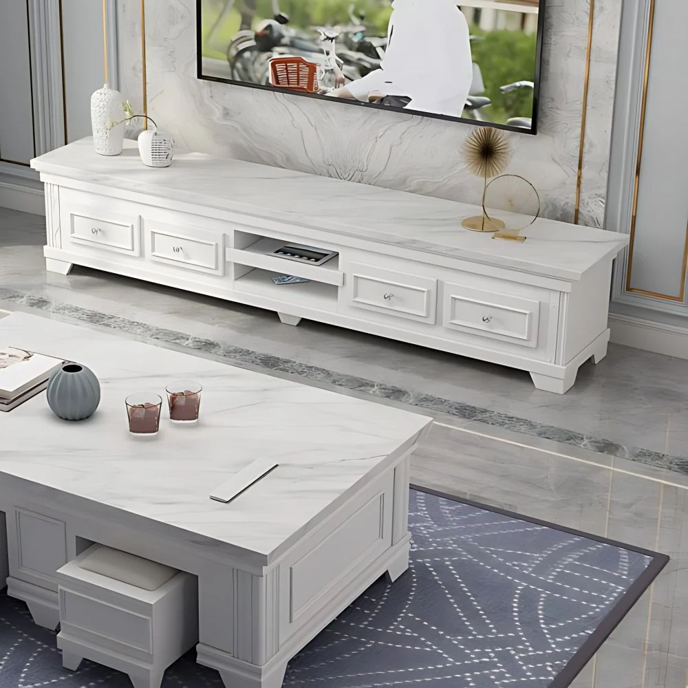 Mueble para TV moderno con almacenamiento para TV cerrado de piedra sinterizada con cajones deslizantes Clearhalo