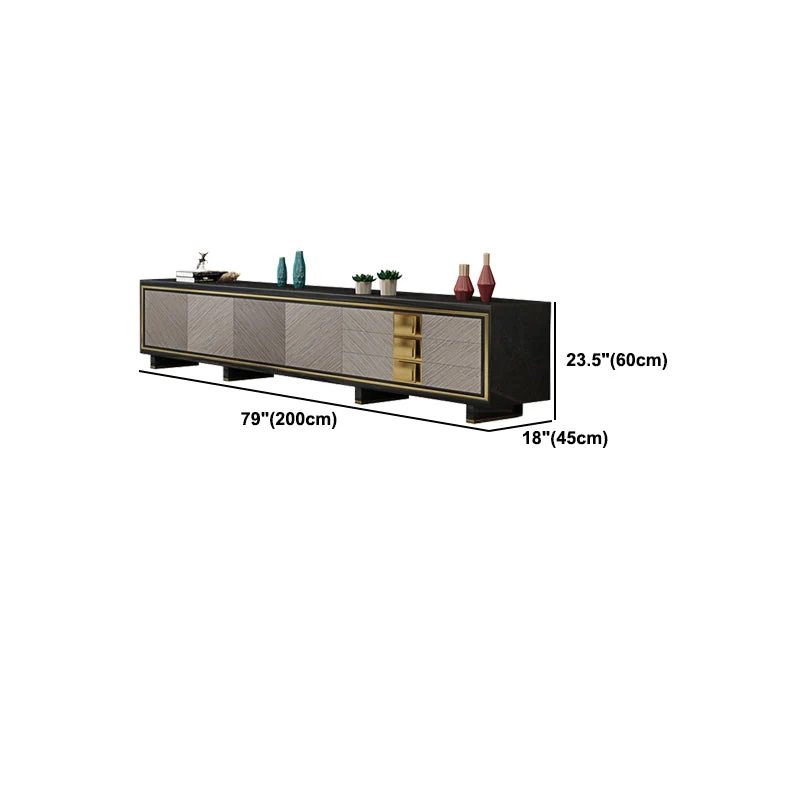 Mueble para TV de piedra estilo Glam con almacenamiento cerrado y 3 cajones Clearhalo